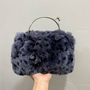Handmade Real Rex Rabbit Fur Kiss-lock Top Handle Bag/Crossbody
